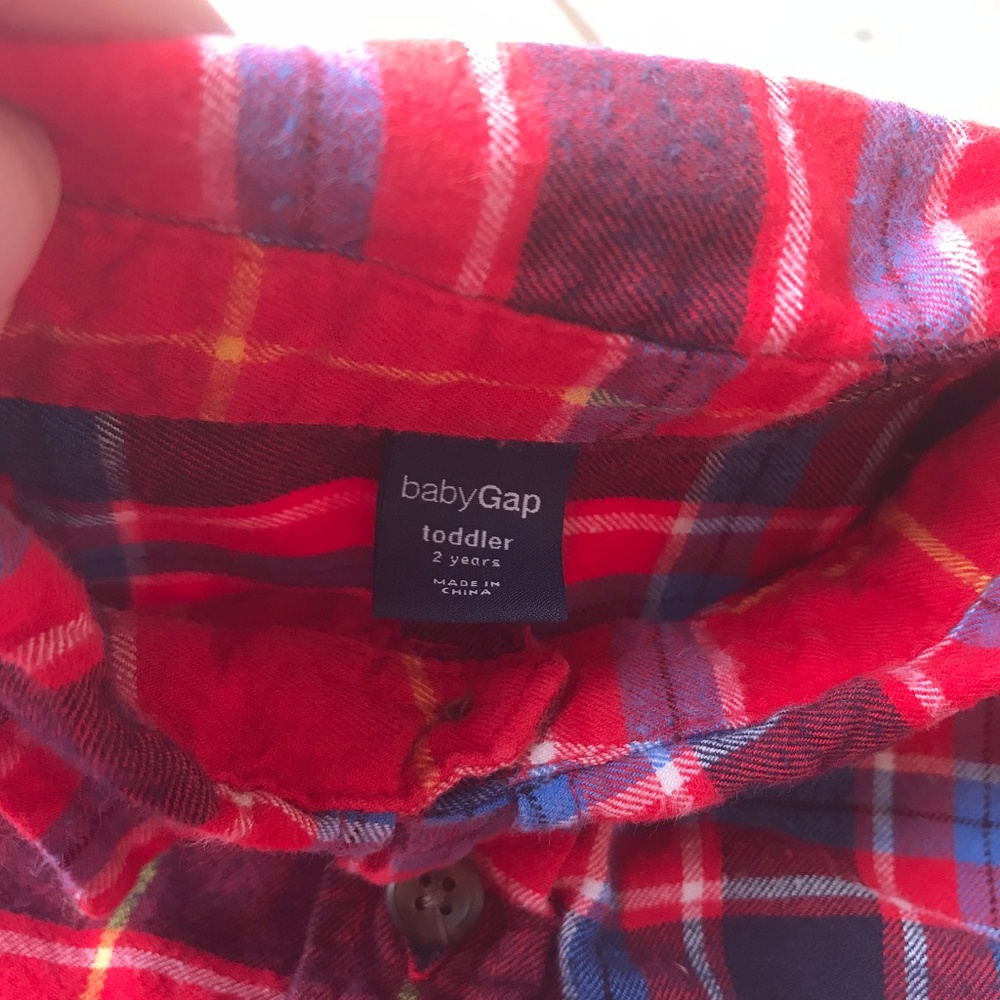 Gap Red Blue Plaid Flannel Shirt Boys 2 - Picture 2 of 4